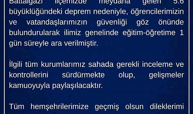Malatya'da eğitime 1 gün ara verildi