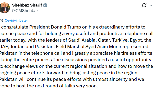 Pakistan Başbakanı Şerif, Trump'ı barış çabaları nedeniyle tebrik etti