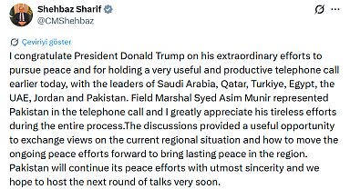 Pakistan Başbakanı Şerif, Trump'ı barış çabaları nedeniyle tebrik etti