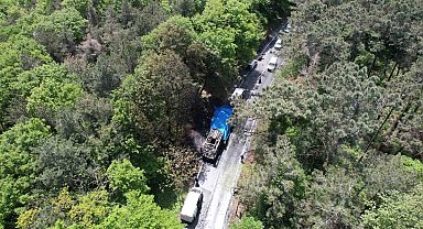 Sarıyer'de İETT otobüsü alev topuna döndü, kullanılamaz hale gelen araç havadan görüntülendi