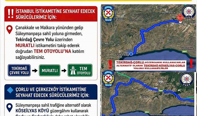 Tekirdağ Emniyet Müdürlüğü'nden bayram dönüşü trafik uyarısı