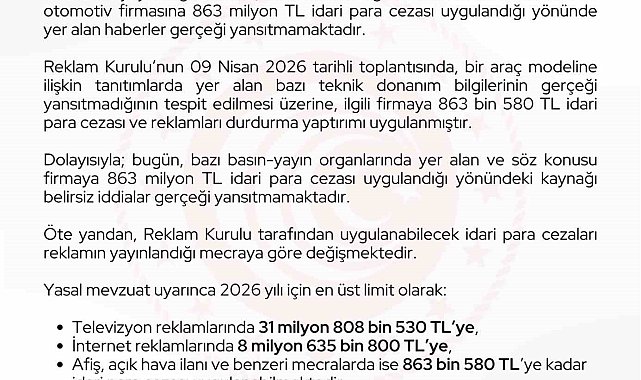 Ticaret Bakanlığı: "Bir otomotiv firmasına 863 milyon lira ceza uygulandığı haberleri gerçeği yansıtmamaktadır"