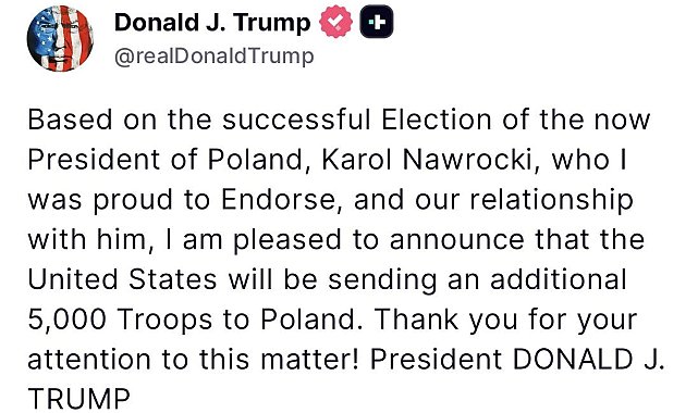 Trump: "Polonya'ya 5 bin ek asker göndereceğiz"