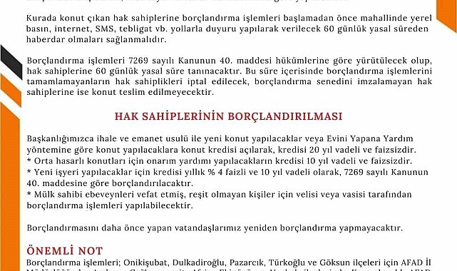 AFAD'dan deprem konutları için borçlandırma çağrısı