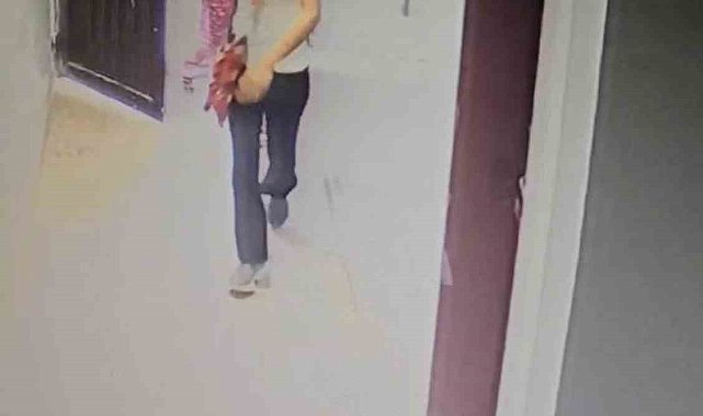 Apartmanın giriş kapısını zorlayan iki şüpheli kamerada