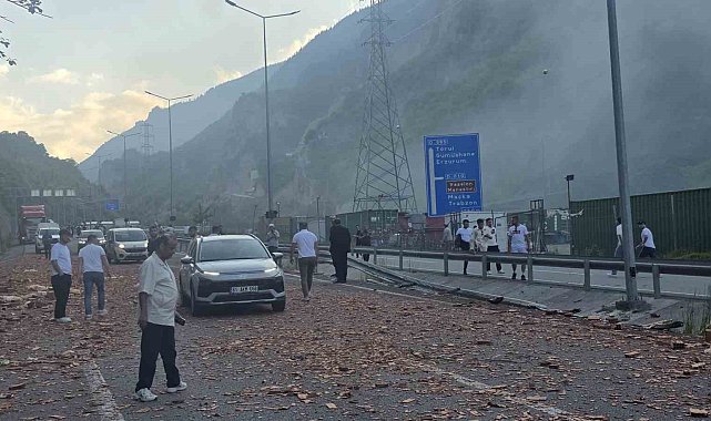 Bariyerlere çarpan kiremit yüklü tırda yangın çıktı