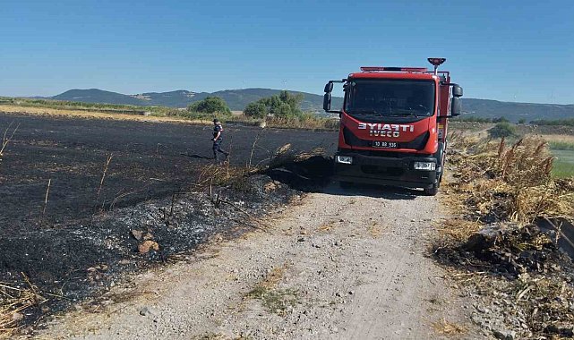 Gönen'de ekili buğday tarlasında korkutan yangın