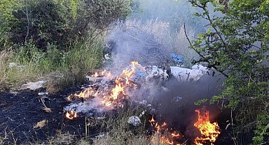 Gönen'de otluk ve çalılık alan yangını büyümeden söndürüldü