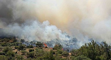 İzmir'de makilik alandaki yangına müdahale sürüyor