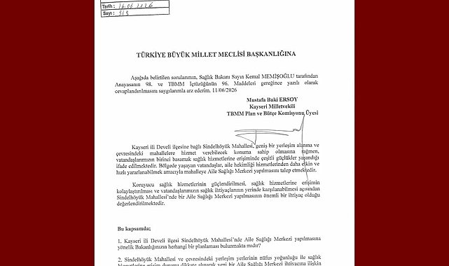 MHP'li Ersoy, Sindelhöyük Mahallesi'nin aile sağlığı merkezi talebini TBMM'ye taşıdı