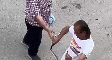 Paniğe sebep olan yılanı eliyle yakaladı