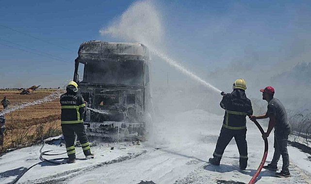 Şanlıurfa'da saman yüklü tırda çıkan yangın söndürüldü