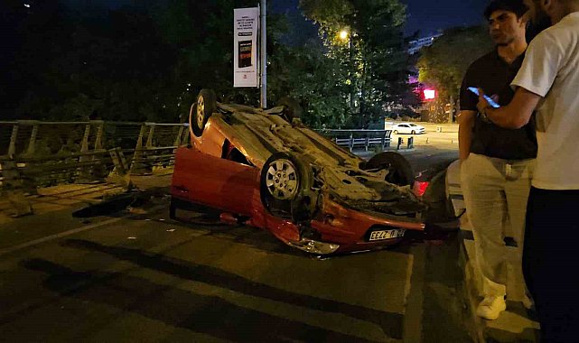 Şişli'de alkollü sürücü yoluna çıkan köpeğe çarpmamak için takla attı