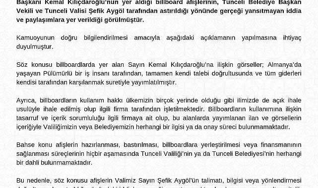Tunceli Valiliğinden afiş açıklaması