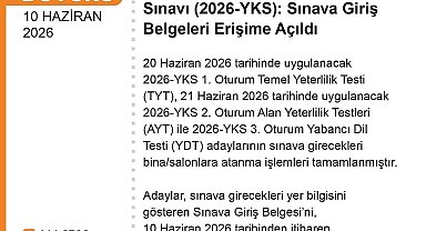 YKS giriş belgeleri erişime açıldı