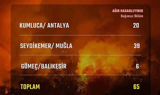 Bakan Kurum: "Antalya, Muğla ve Balıkesir'de yangınlarda 65 bağımsız bölüm ağır hasar aldı ya da yıkıldı"