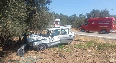 Balıkesir'de otomobil zeytin ağacına çarptı: 2 yaralı