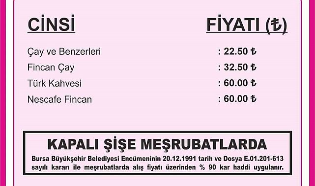 Bursa'da çay ve kahve fiyatlarına yüzde 30 zam