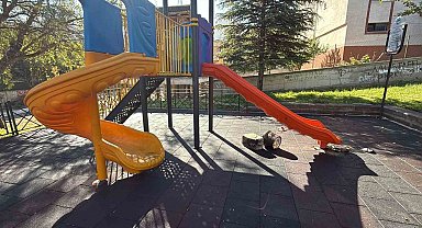 Çocuk parkındaki kaydıraklara yanık yağ döktüler