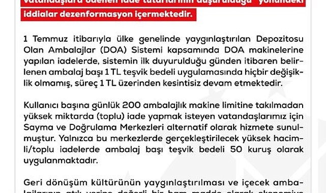 DMM'den "DOA Uygulamasında vatandaşlara ödenen iade tutarının düşürüldüğü" iddialarına yalanlama