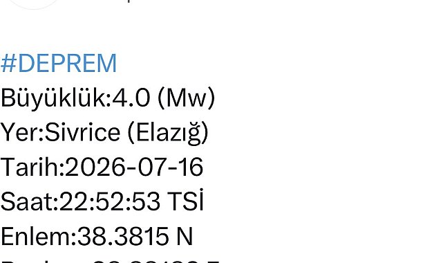 Elazığ'da 4.0 büyüklüğünde deprem