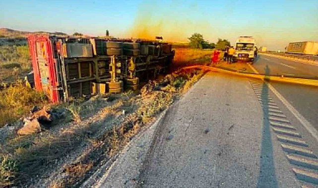 Kontrolden çıkan kamyon devrildi: 1 yaralı