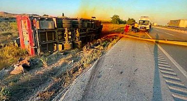 Kontrolden çıkan kamyon devrildi: 1 yaralı
