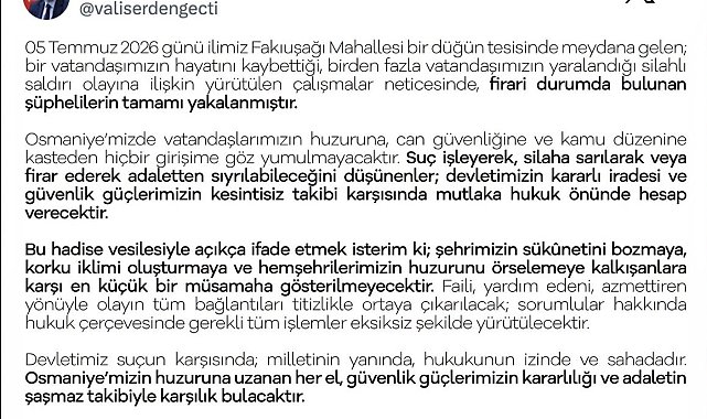 Osmaniye'de düğün salonundaki cinayette firari şüpheliler de yakalandı