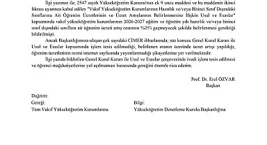 YÖK'ten öğrenim ücreti artışına ilişkin vakıf üniversitelerine uyarı yazısı