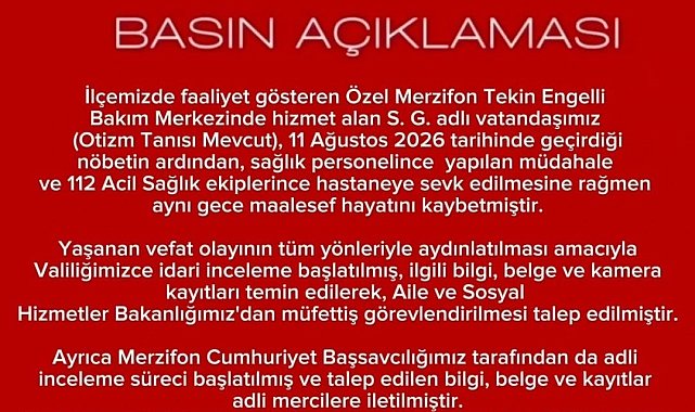 Amasya'da özel bakımevinde rahatsızlanan otizmli vatandaşın ölümüne inceleme