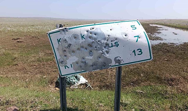 Arpaçay'da yol tabelalarını hedef tahtasına çevirdiler