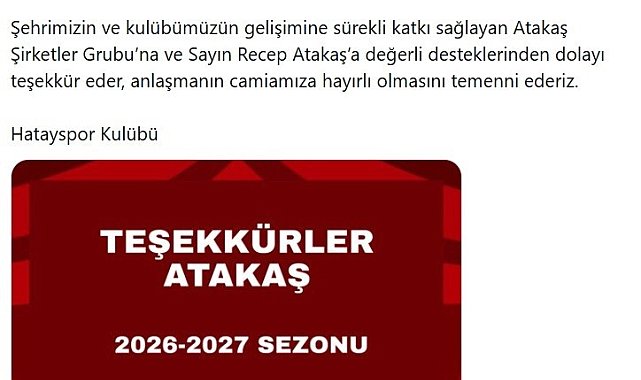Atakaş Şirketler Grubu, Hatayspor'a sırt sponsoru oldu