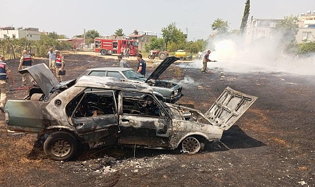 Bahçede yaşanan yangında alevler 2 otomobile sıçradı