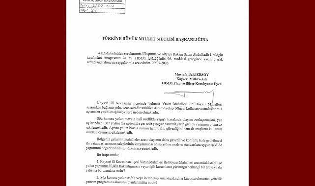 Baki Ersoy, Vatan Mahallesi-Boyacı Mahallesi Bağlantı Yolu'nu TBMM gündemine taşıdı