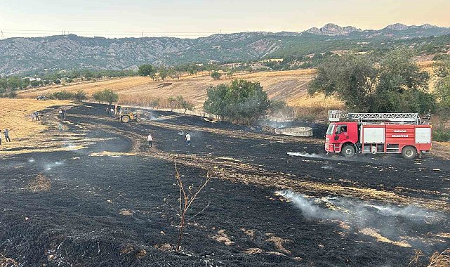Bilecik'te biçilmiş buğday tarlasında yangın çıktı
