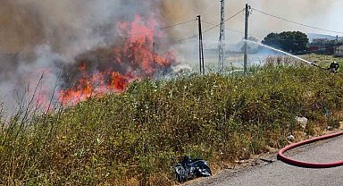 Burhaniye'de ot yangını trafiği etkiledi