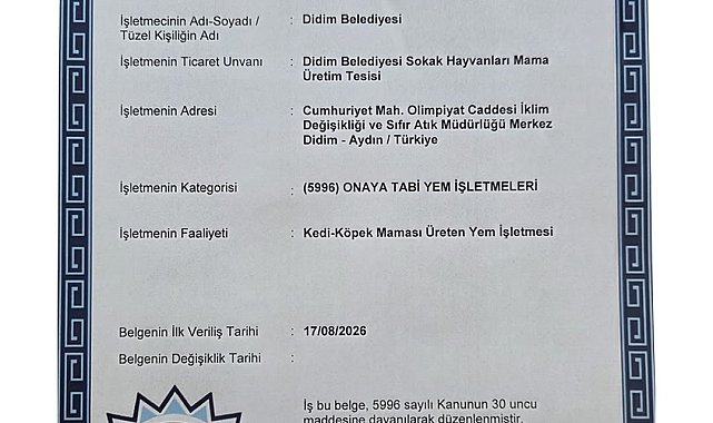 Didim'in mama üretim tesisine onay belgesi verildi