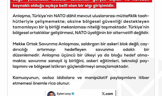 DMM: "Mekke Ortak Savunma Anlaşması'nın NATO'nun 5. maddesiyle çeliştiği iddiaları tamamen gerçek dışı"