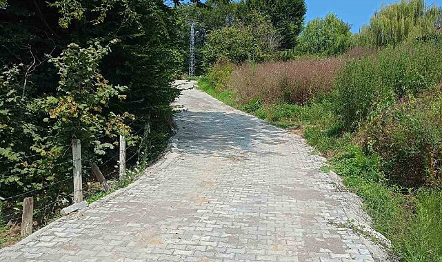 Düzce'de köy yollarında kilit parke çalışmaları sürüyor