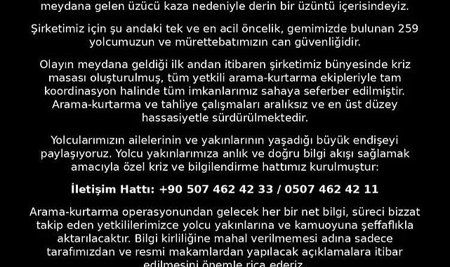 Filo Denizcilik'ten Girne açıklarındaki kaza sonrası açıklama: Yolcu yakınları için kriz ve bilgilendirme hattı kuruldu