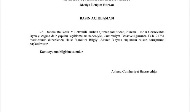 İYİ Parti Balıkesir Milletvekili Çömez hakkında soruşturma başlatıldı