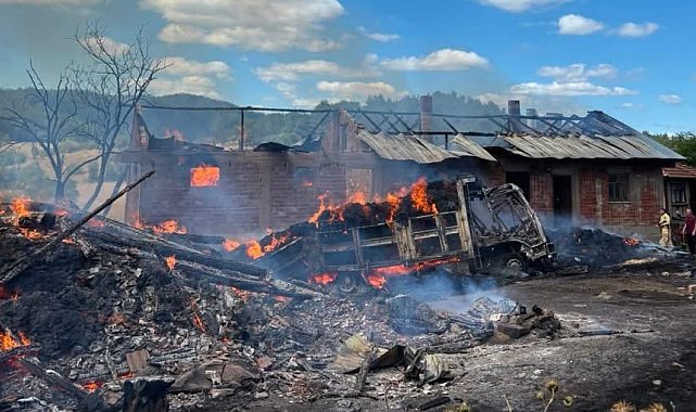 Kastamonu'da çıkan yangında ev, samanlık ve kamyon yandı