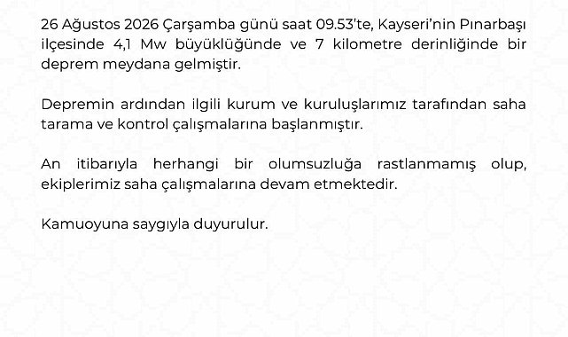 Kayseri Valiliği: "Depremde olumsuzluğa rastlanmadı"
