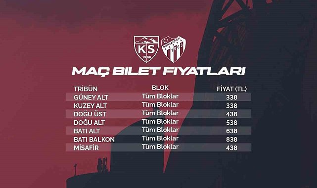 Kayserispor - Bursaspor maç biletleri satışta