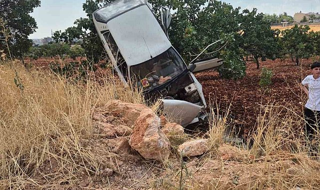Kaza yapan otomobil fıstık ağacında asılı kaldı: 2 yaralı