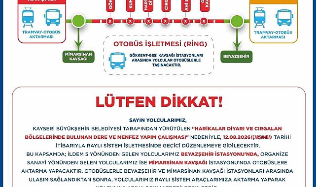 Ramazan ve Kemerçay Deresi ıslah projesi için raylı sistemde geçici aktarmalı ulaşım