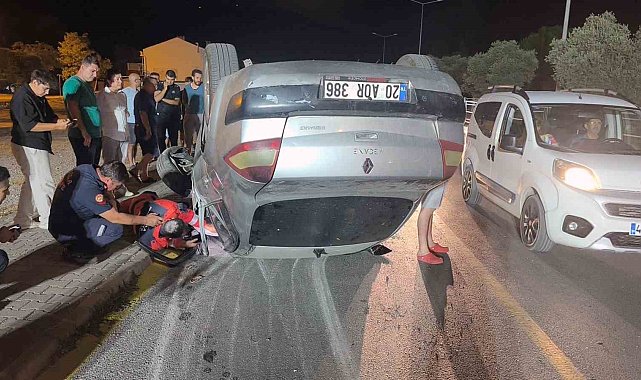 Ters şeride giren araç takla attı