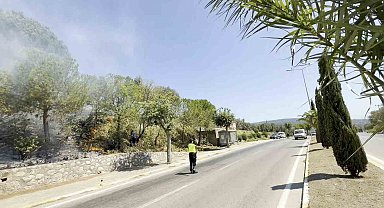 Yol kenarında başlayan yangın ormana sıçradı, ekiplerin müdahalesiyle söndürüldü
