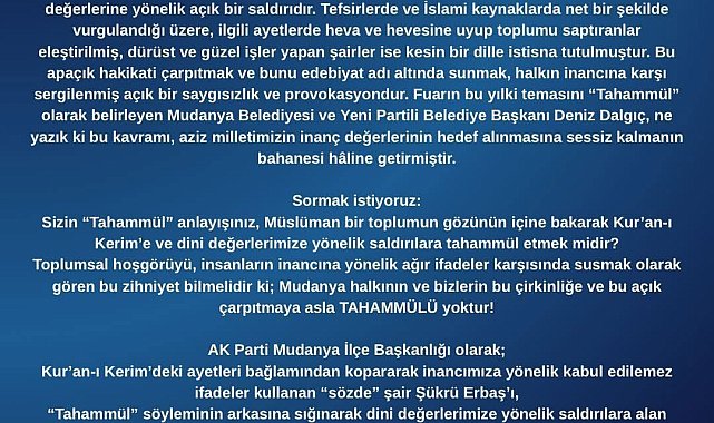'Şuara Suresi'yle ilgili açıklamaları nedeniyle Şükrü Erbaş ile Başkan Dalgıç'a büyük tepki