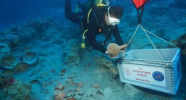 Akdeniz'in derinliklerinden 2 bin 100 yıllık sofra takımları çıkarılıyor